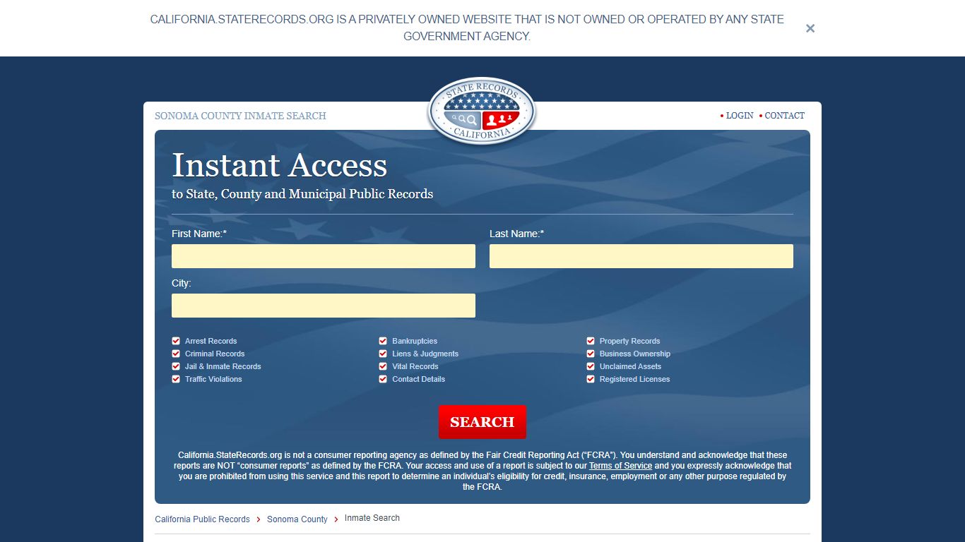 Sonoma County, California Inmate Search | StateRecords.org